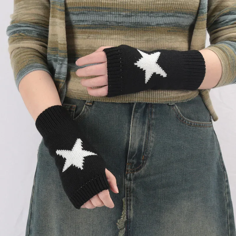 Knitted Half Finger Gloves Women's Warm Soft Winter Mittens for Girl Guantes Y2K Sleeve Girls Lolita Goth Fingerless Gloves