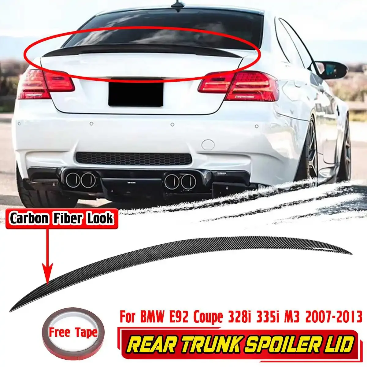 

Carbon Fiber Look ABS Car Rear Trunk Spoiler Lid Rear Extension Spoiler Wing Protector For BMW E92 Coupe 328i 335i M3 2007-2013