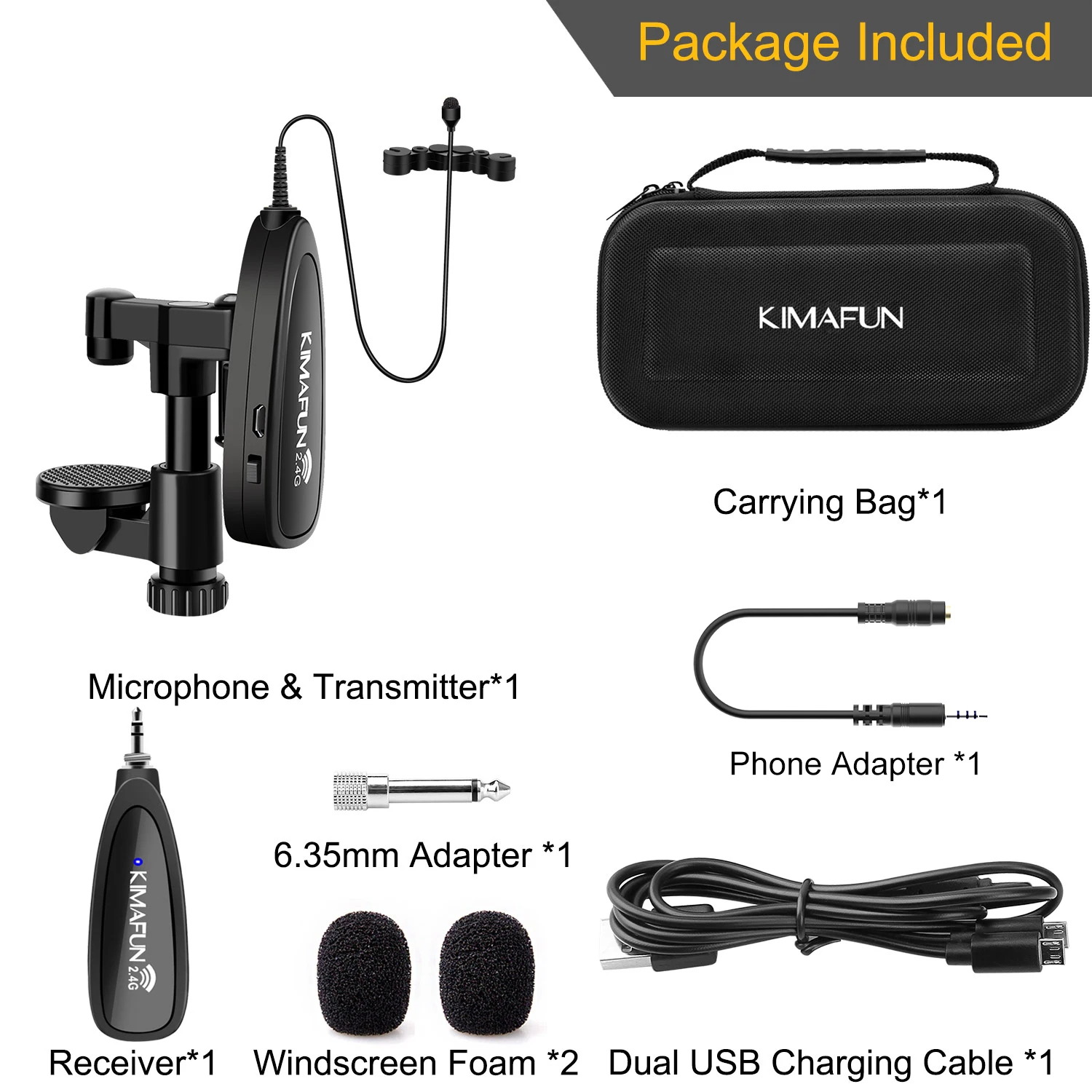 KIMAFUN Violin Microphone Wireless 2.4G Gooseneck Pick Up Instrument Clip-on Mic Receiver and Transmitter System for Violin