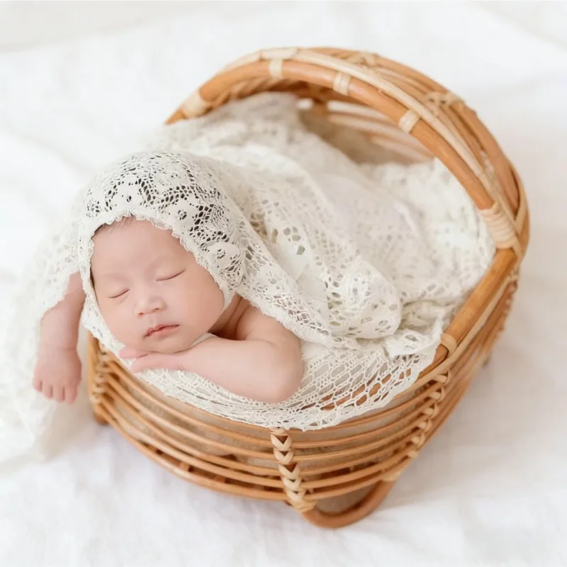Newborn Kids Growth Souvenir Studio Props 1pc Retro Rattan Crib Baby Pillow Photography Accessories for Baby Photo Shoots