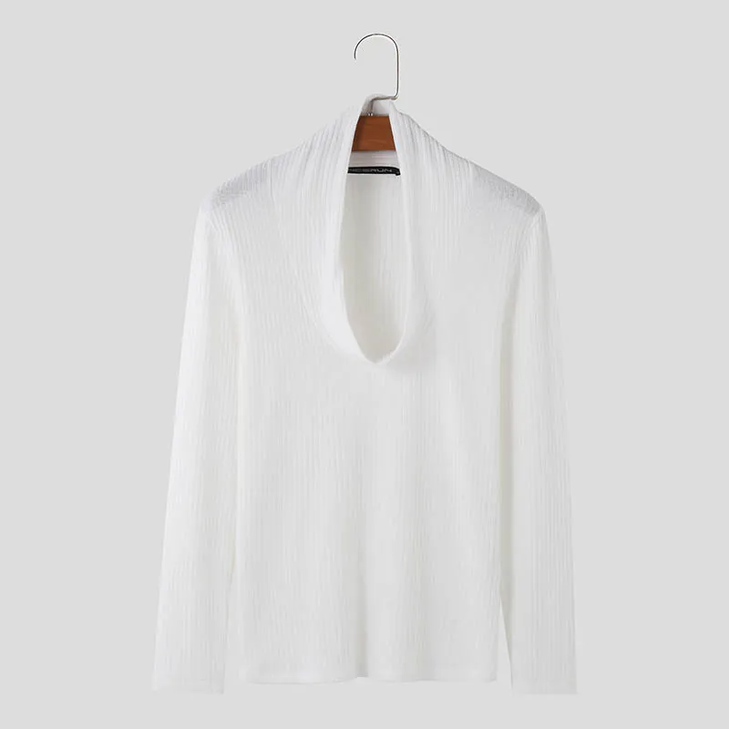 thumbnail image 1 of INCERUN Tops 2024 Camisetas de estilo americano de moda para hombre con cuello en U profundo y diseño de pila, camisetas casuales de manga larga sólidas S-5XL, 1 of 5