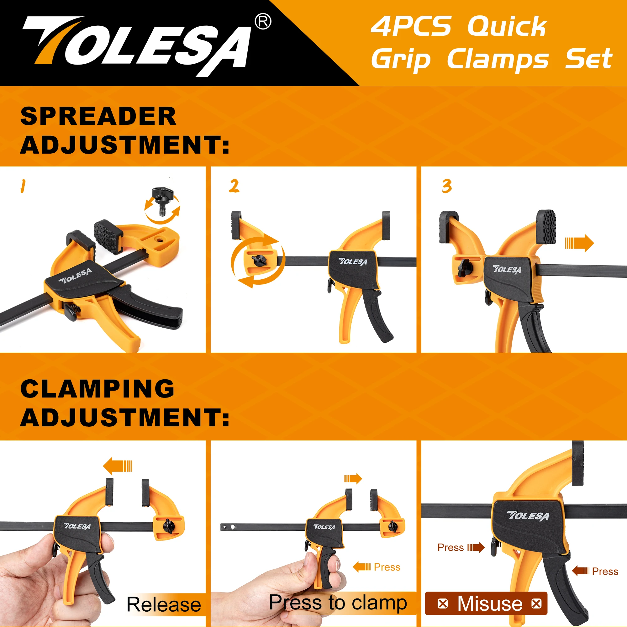 TOLESA Bar Clamps for Woodworking 200N Load Limit Light Duty Quick