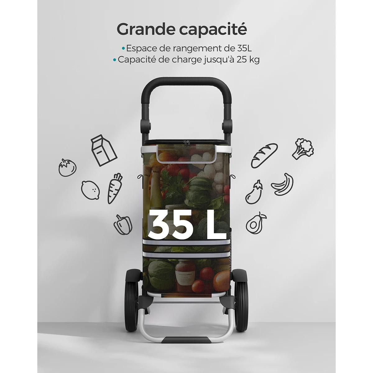 Caddie de Courses Pliable avec Compartiment Isotherme