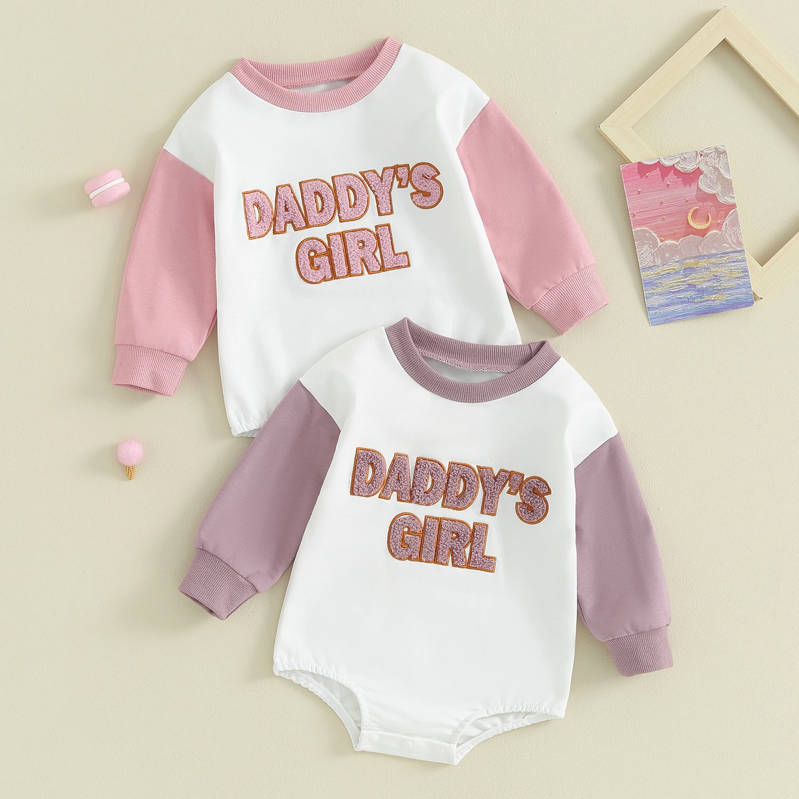 

Baby Girl Fall Spring Sweatshirt Romper Cute Letter Embroidery Long Sleeve Round Neck Bodysuit Newborn Baby Jumpsuits Playsuit