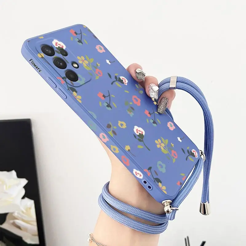 Scatter Flowers Crossbody Lanyard Silicone Phone Case Cover