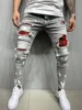 High Quality Fashion Men Painted Stretch Skinny Jeans Slim Fit Ripped Distressed Pleated Knee Patch Casual Men's Brand Clothing 2