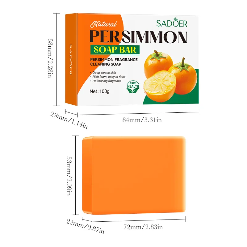 SADOER Persimmon Facial Soap Face Wash Foam Facial Cleanser Moisturizing Hydrating Oil Control Body Bathing Handmade Soap