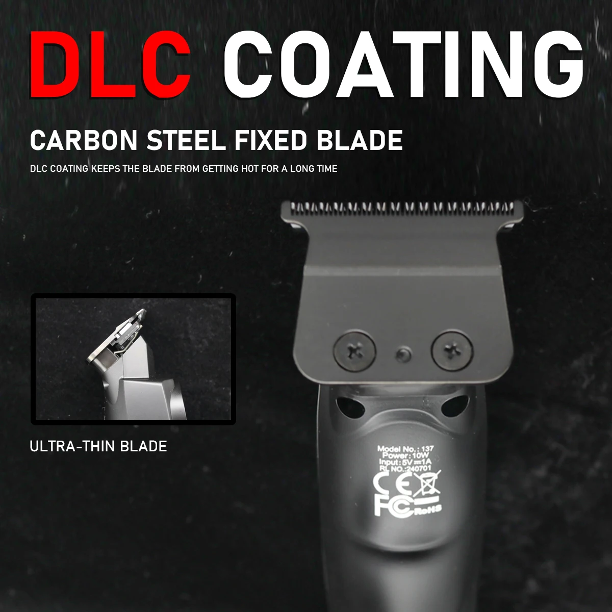 Description Picture 2 of item7500RPM 137 Professional Hair Trimmer Electric Clipper DLC Ceramic Blade Salon Finisher Machine for Man Barber