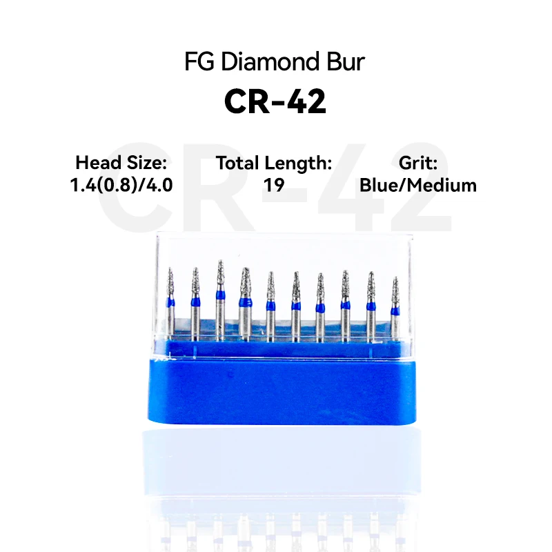 

10pcs Dental Clinic Products CR-42 196-014M Diamond Bur FG High Speed 1.4（0.8）/4.0 19.0mm Blue Medium Intra-oral Tools Material