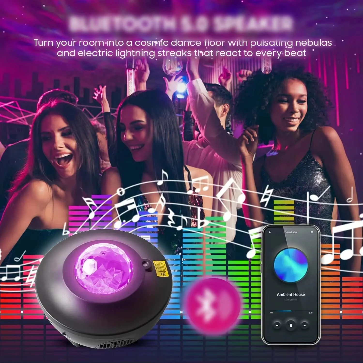 Proiettore di Stelle Galattiche con Bluetooth e Telecomando, Lampada Notturna con Effetto Onde Oceaniche per Camera da Letto e Illuminazione Atmosferica per Feste - immagine 5