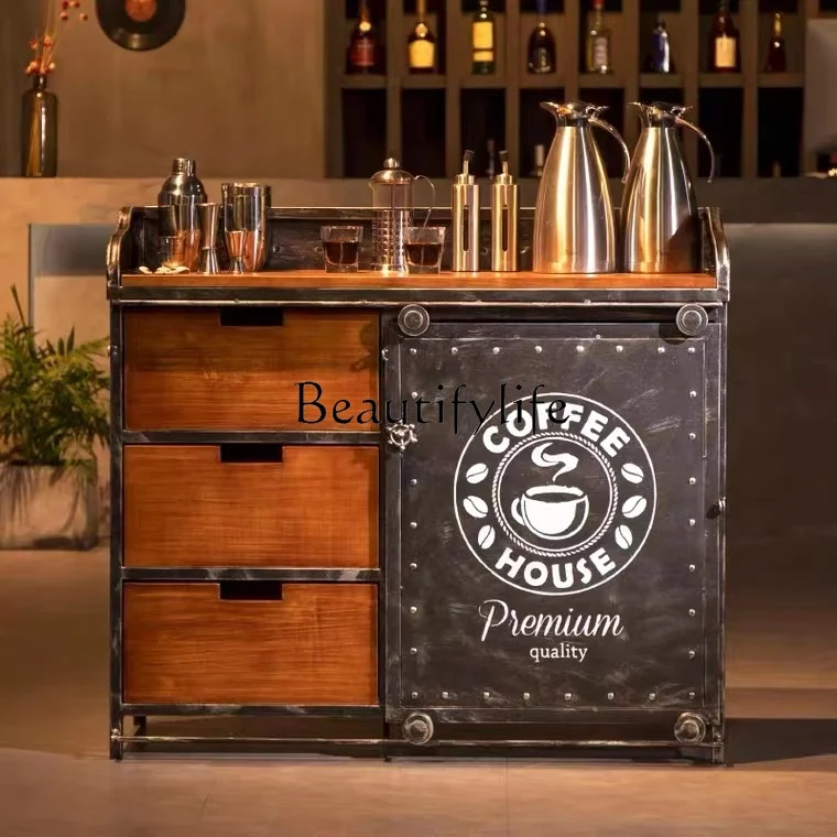 

American Solid Wood Sideboard Locker Industrial Style Retro Restaurant Tea Equipment Sideboard Small Wine Cabinet