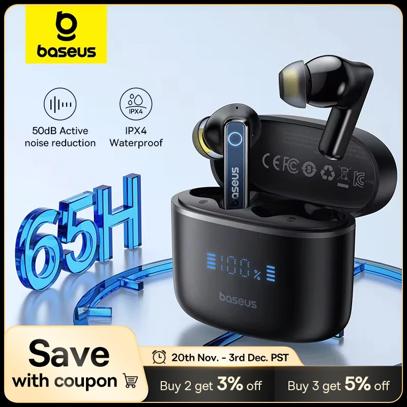 Baseus ワイヤレスイヤホン 65時間バッテリー Baseus Bowie 30 ワイヤレスイヤホン 50dBノイズキャンセリング 65時間