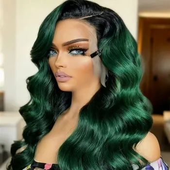Ombre Green Body Wave Lace Front Wigs 13x4 HD Transparent Lace Front Wigs Human Hair with Baby Hair 250 Density Lace Front Wigs 1