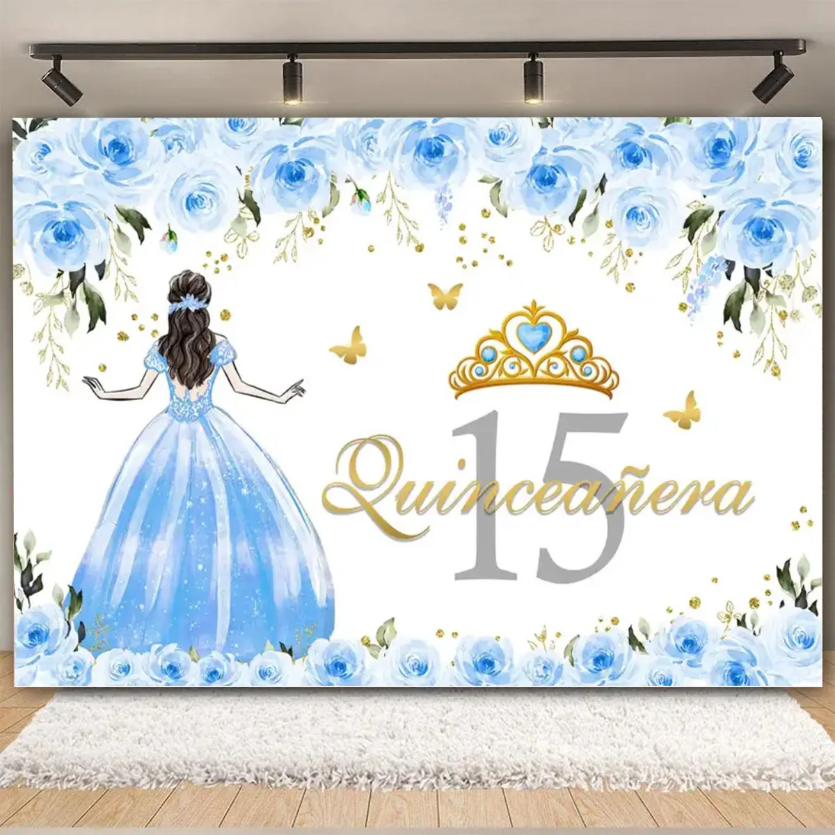 Quinceañera 15th Birthday Decorations Kit - 80 Pc Blue & Silver Balloon Garland Arch & Banner Set - View #4