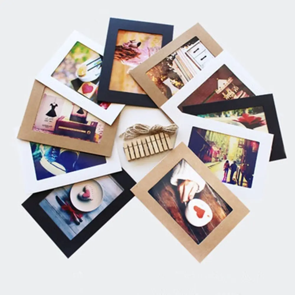 Combination Paper Frame 10pcs With Clips DIY Kraft Paper Picture Frames Hanging Wall Photos Album Home Decoration Craft photo frame art frames wood picture frame