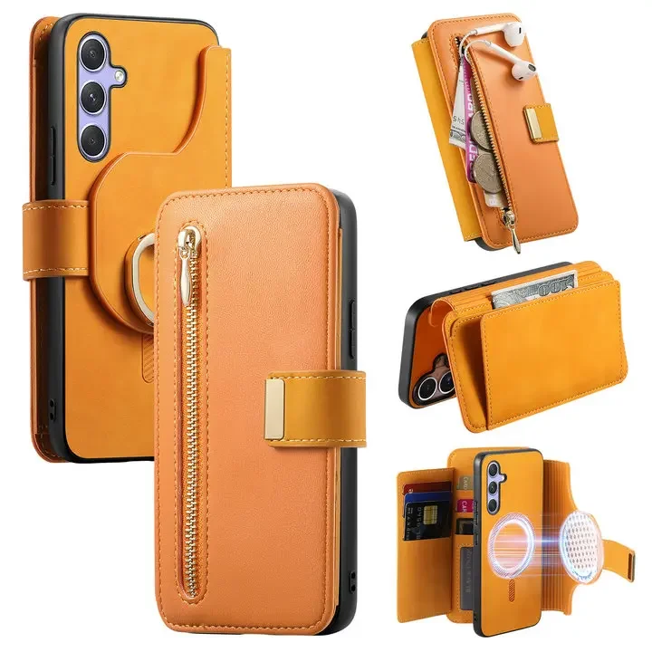Detachable Leather Zipper Wallet Phone Case Cover