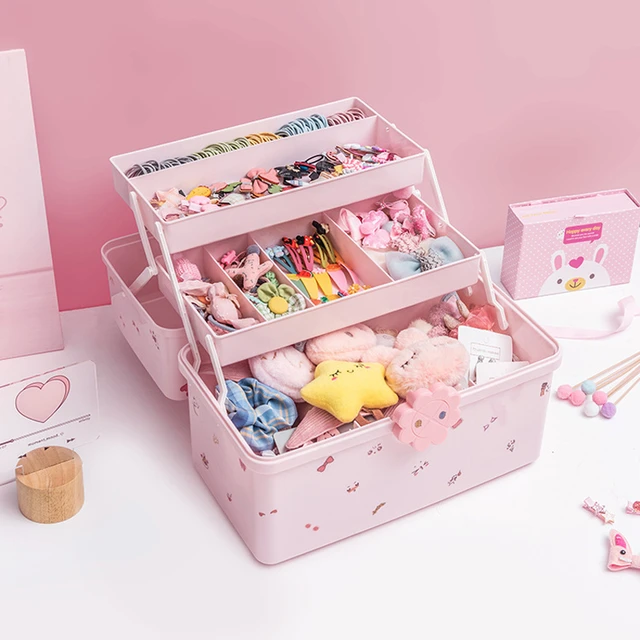 Children's Storage Box Hair Accessories Storage Box Pink Convenient To Use  Hair Rubber Belt Jewelry Box