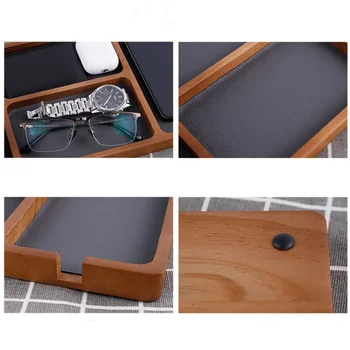 Wooden Office Desktop Storage Box with Solid Wood Grid for Glasses Mobile Phone Earphones and Sundries Wooden Storage Tray 3