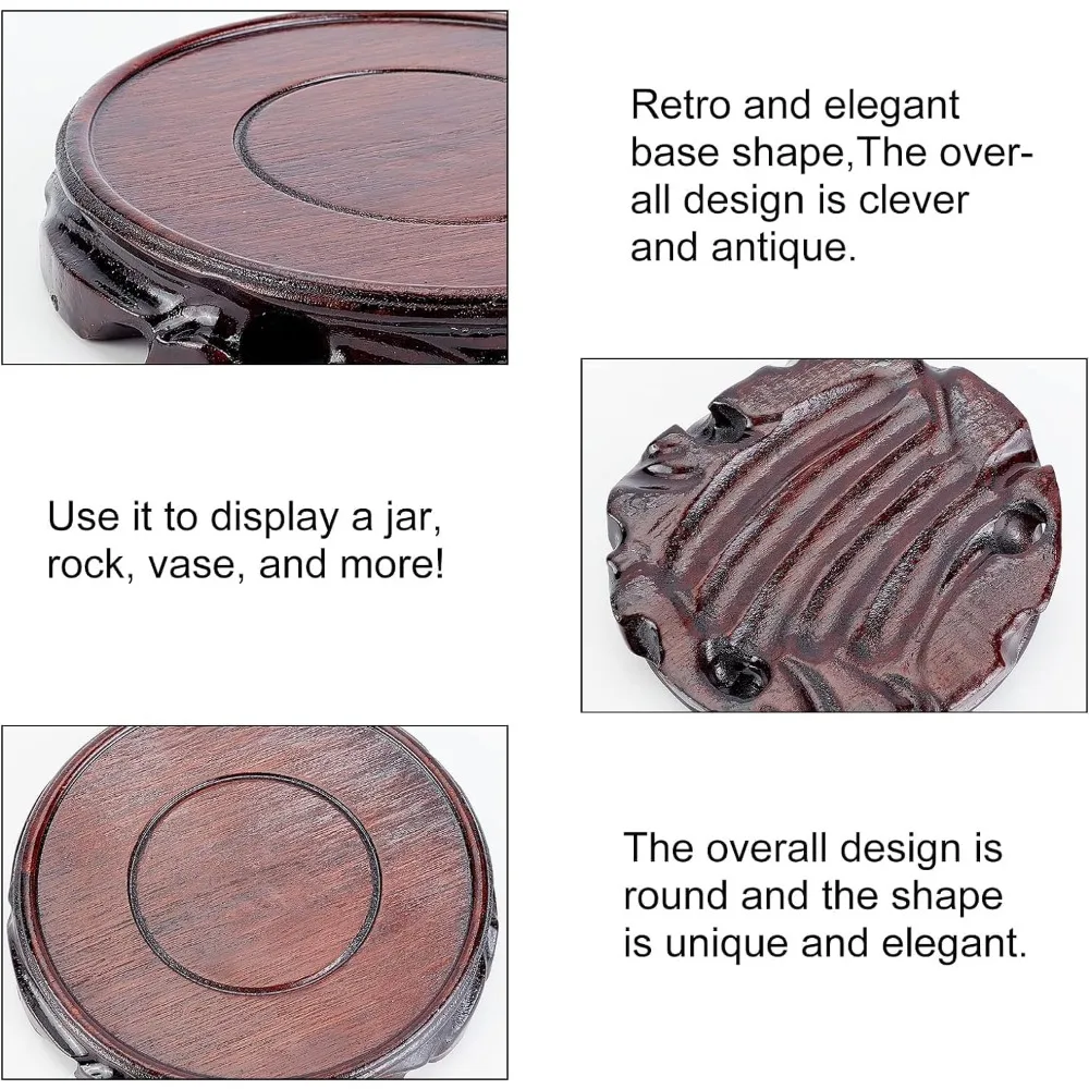 1 pc Solid Wood Display Stand Base 5.4x1 inch/13.8x2.3cm Circular Pedestal Vase Display Stand Oriental Carved Wooden Pedestal