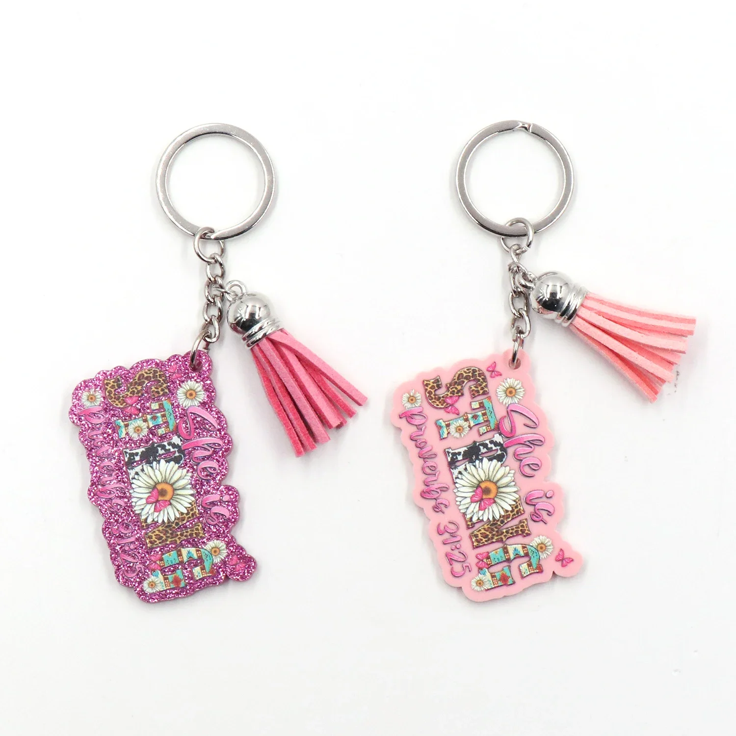 

1piece New product CN she is strong proverbs 31：25 TRENDY Acrylic Keychain
