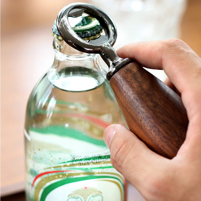 

Black Walnut Chubby Beer Bottle Opener Creative Simple Wooden Open Cover Wine Screwdriver Household Portable
