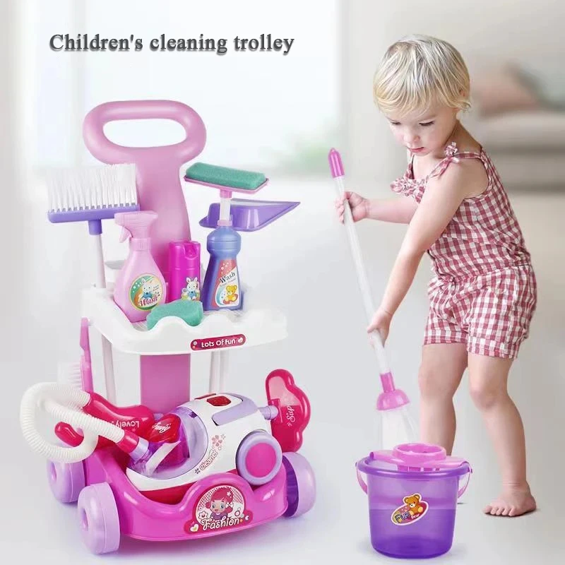 Simulation Cleaning Tool Sweeping Toy Vacuum Cleaner Cleaning Kit Tool Trolley Baby Play House Housework Toys Gifts Girls