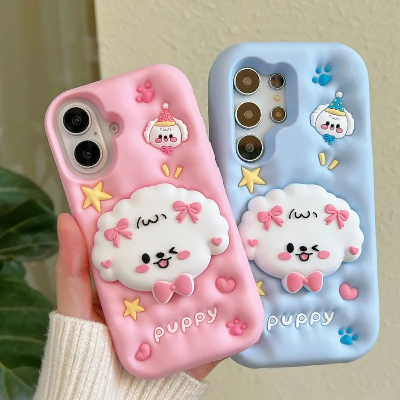 Adorable 3D Puppy Silicone Phone Case with Stand and Wristband