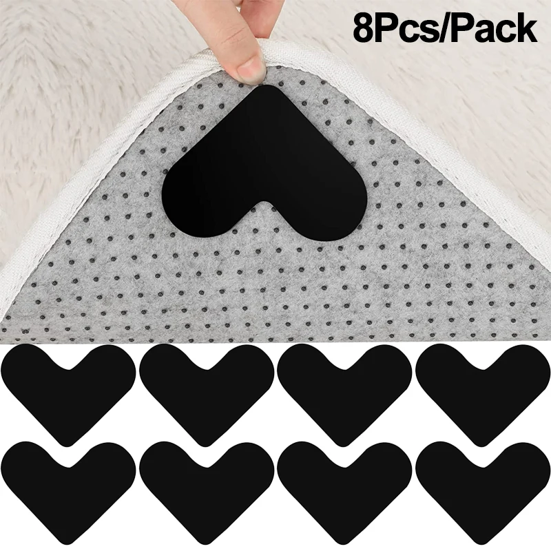 8Pcs Non Slip Rug Pads Reusable Heart Shape Rug Tape Stickers Self