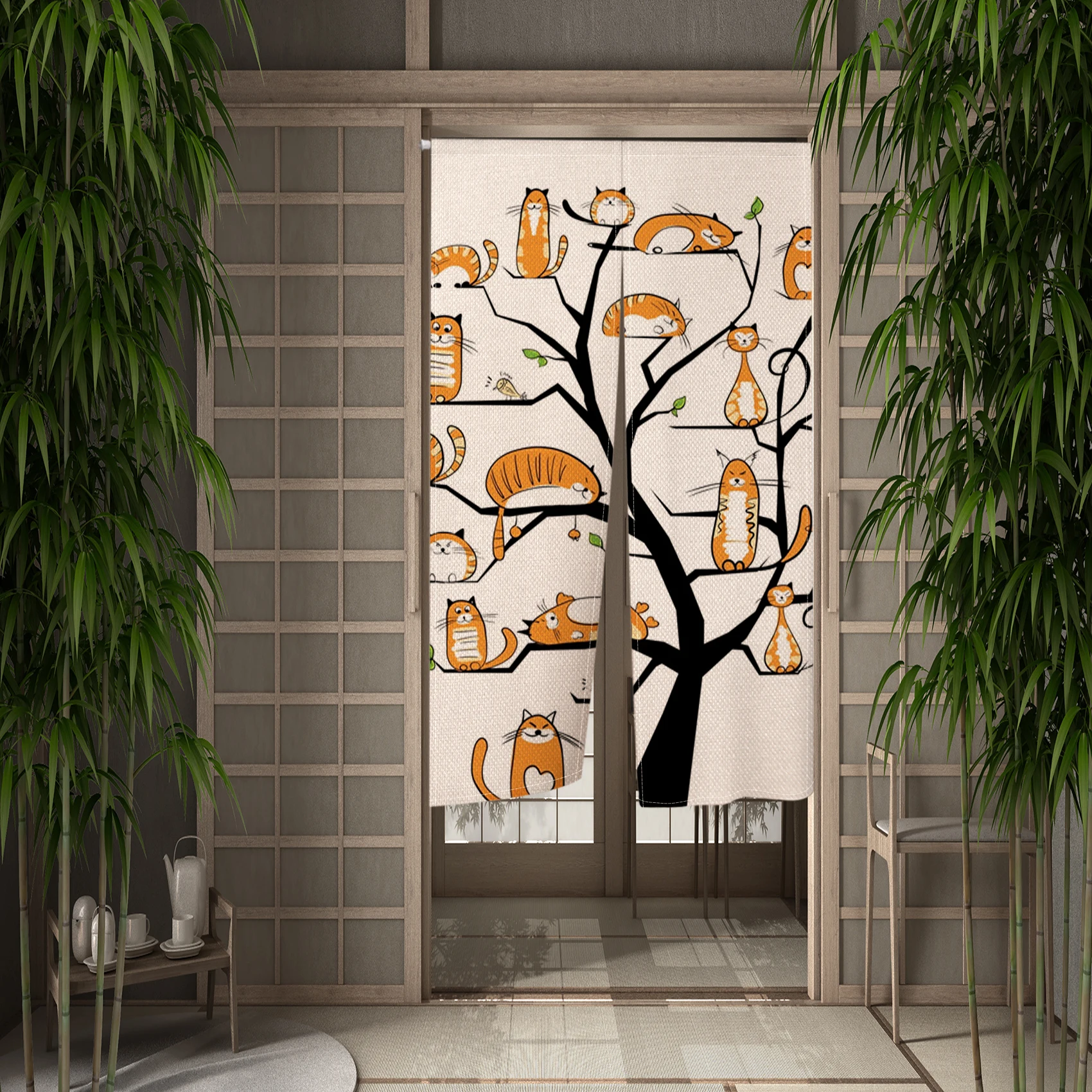 Japanese Noren Curtains Cartoon Cat Kitchen Bathroom Bedroom Entrance Hanging Opaque Partition Blackout Split Short Door Curtain 6