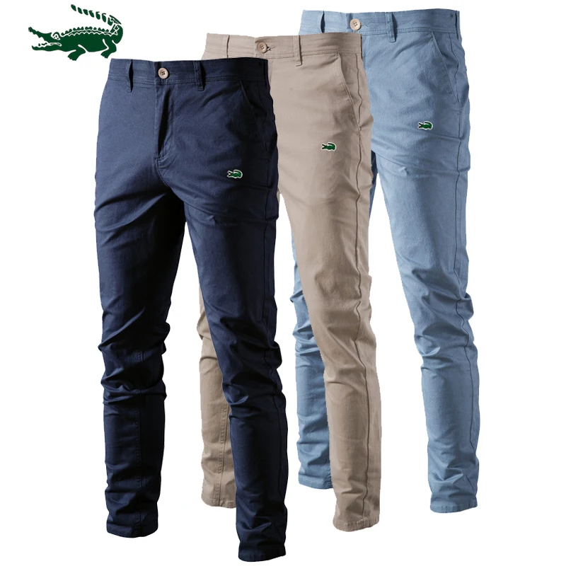 

2023 Casual 100%Cotton Men Trousers Solid Color Slim Fit Men's Pants New Spring Autumn High Quality Classic Business Pants Men