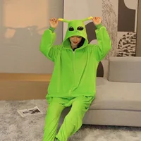 Unisex Alien Onesie Cosplay Pajamas Halloween Costume Winter Adults Kigurumi Unicorn Animal Sleepwear Green Flannel Nightwear - Image 5