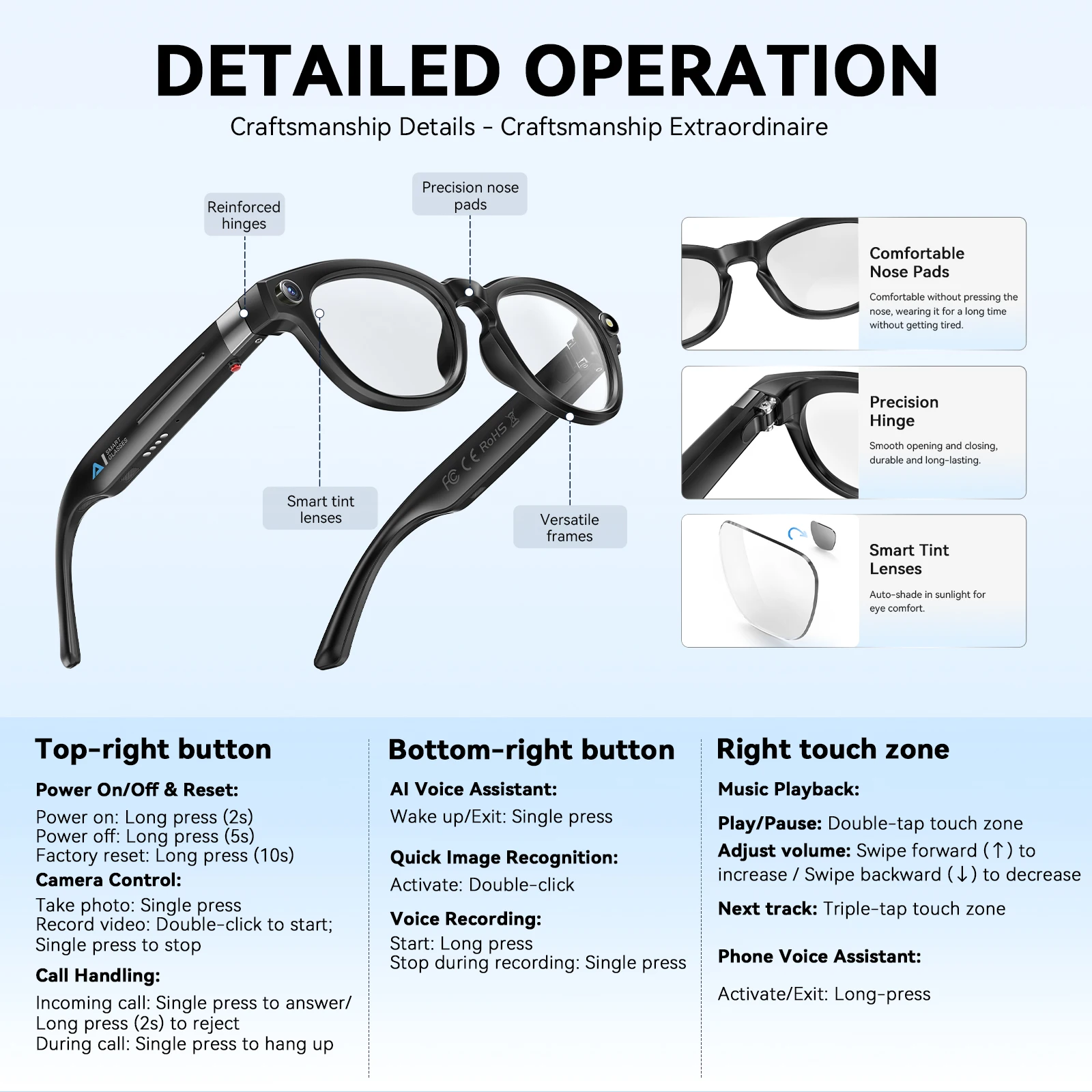 EIGIIS AI Smart Glasses Bluetooth Call With AI Voice Translate Intelligent shooting function Noise Reduction Waterproof Glasses 5