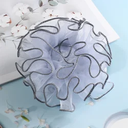 Elegant Ruffled Organza Hair Scrunchie - Multi - Color Chiffon Hair Tie for Stylish Everyday & Party Looks (Gray)