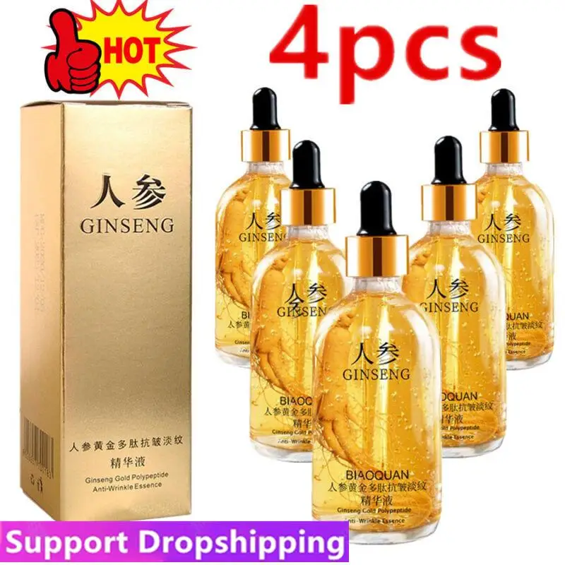 4Pcs 100ml Gold Ginseng Face Essence Polypeptide Anti-wrinkle Lightning Moisturizing Niacinamide Facial Serum for Skin Care 24k gold serum firming anti wrinkle face anti aging brighten 24k advanced gold serum 100ml