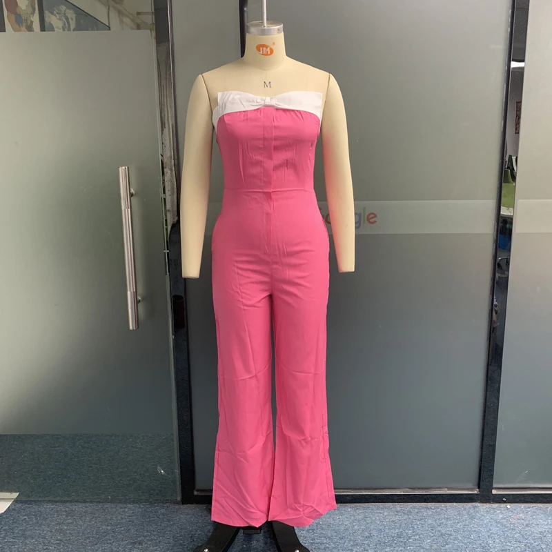 LIYONG Women Jumpsuit Summer Fashion Sexy Strapless Solid Sleeveless Nipped Waist Casual Loose Wide Legs Romper High Streetwear