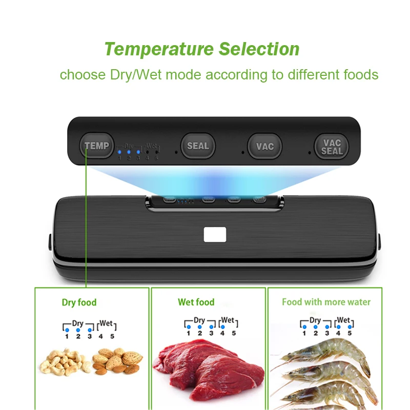 220V Electric Vacuum Sealer Packaging Machine with Free 15pcs Vacuum Bags Machine Household Black Food Sealer