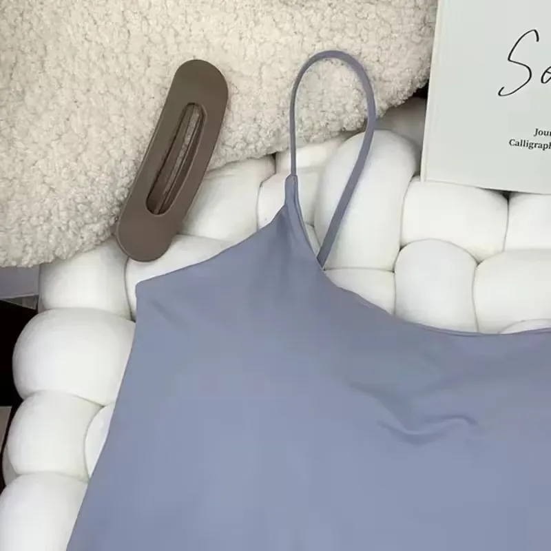 Women Camisole Seamless Ice Silk Padded Crop Tank Top Summer Yoga Workout Running Fitness Lounge Sleepwear
