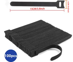 Durable Reusable Nylon Cable Organizer Strap with Velcro Adhesive - 12mmx150mm (Blackx100pcs)