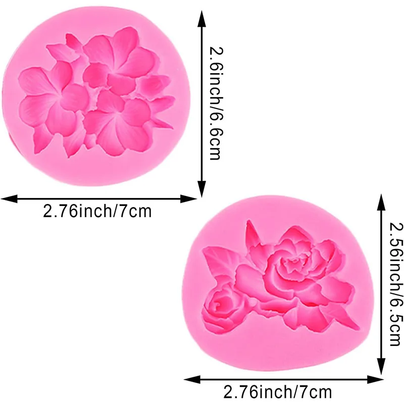 2Pcs Flower Fondant Molds Silicone Gardenia Plumeria Rubra Flower Mold Candy Chocolate Kitchen Baking Toting Kitchen Baking Tool