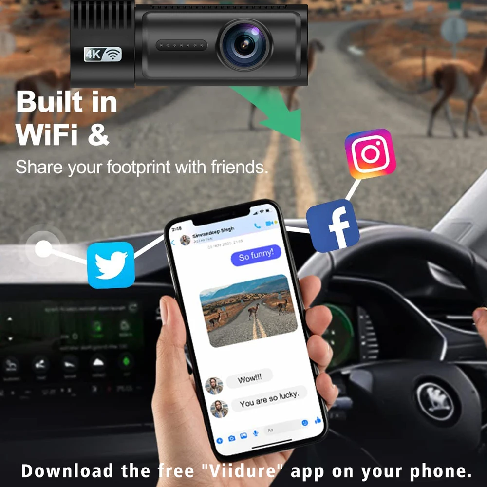 차량용 DVR 미니 대시 캠 카메라, 듀얼 렌즈 지지대, 와이파이, GPS, 등록 블랙박스, 비디오 드라이브, 녹음기 야간 투시경, 4K, 2160P