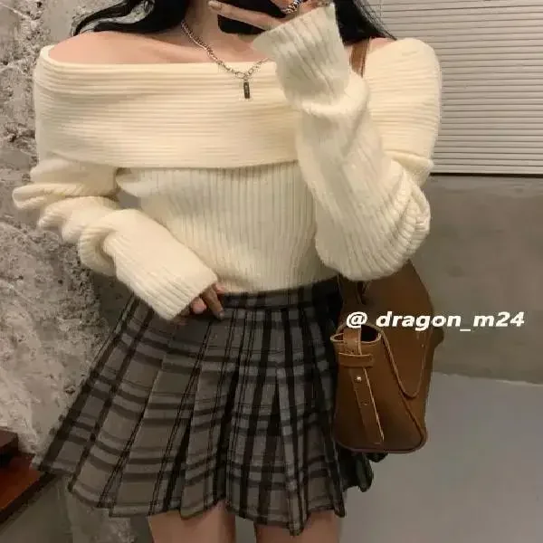 ☆韓国の人気☆【RONRON】☆OFF SHOULDER LONG SLEEV.E☆ Off Shoulder Tops For Women Long Sleeve Elegant Knitted