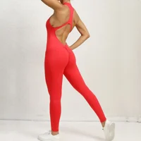 Sexy Hollow Backless Bodycon Scrunch Sport Jumpsuit Raises Butt Woman One Piece Gym Set Sleeveless Zipper Yoga Fitness Overalls - Image 2