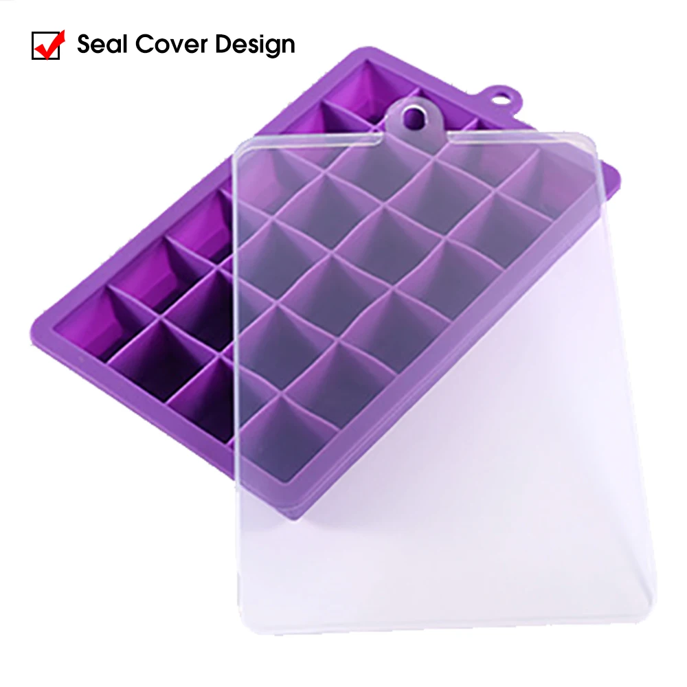 1PC 24-hole Silicone Ice Tray with Lid Square Box Auxiliary Food Puree Cheese Jelly Mold Bar Kitchen Tool Cocktail Cube