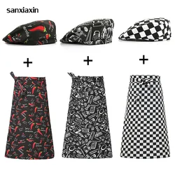 Apron + hat Kitchen Cook Aprons Work Dining Half-length Long Waist Apron Catering Chefs Hotel Waiters Uniform Essential Supplies