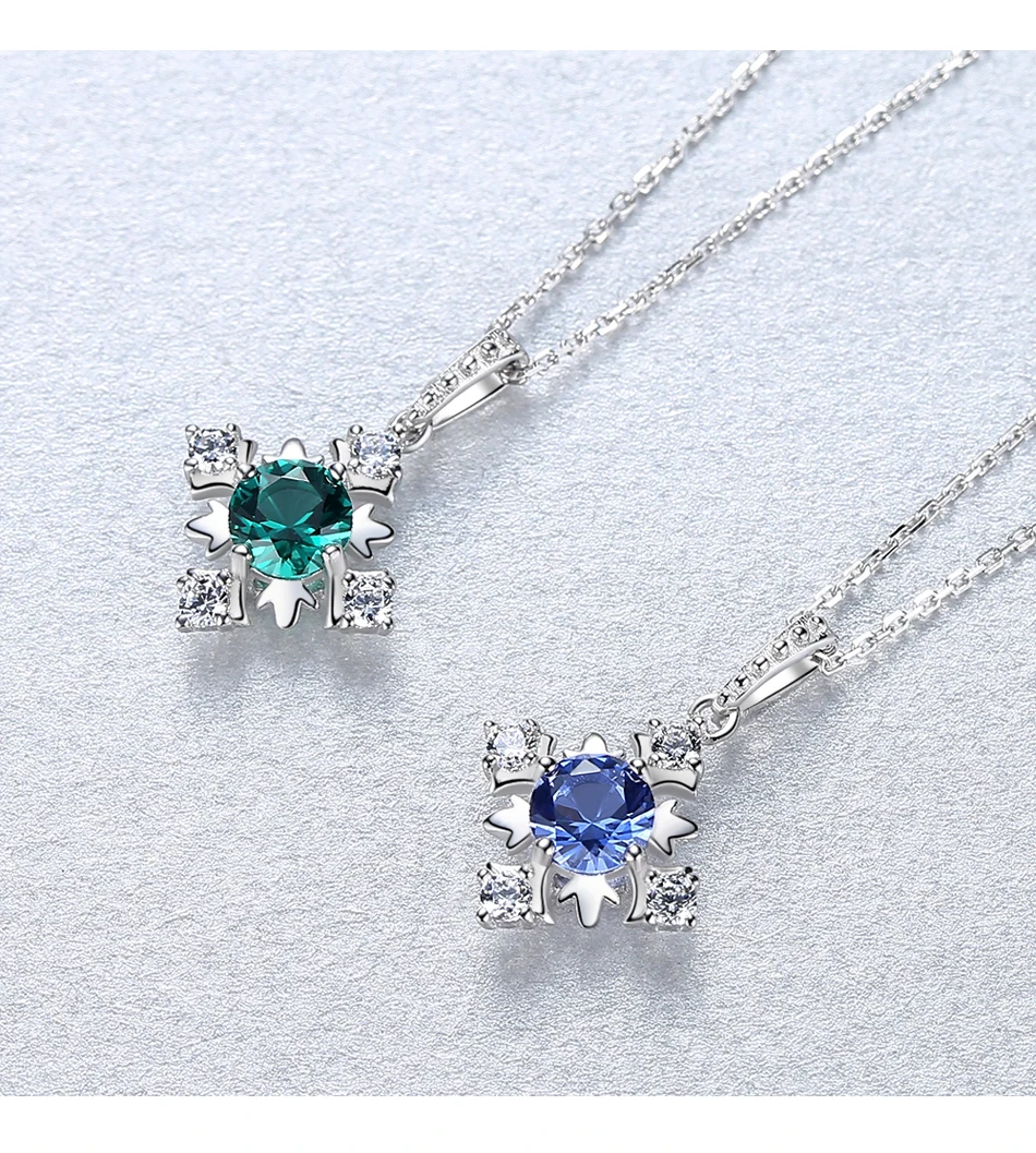 Collane con fiocco di neve in autentico argento sterling con zaffiro blu per le donne, con pietre preziose, smeraldo, da sposa_voghion.com