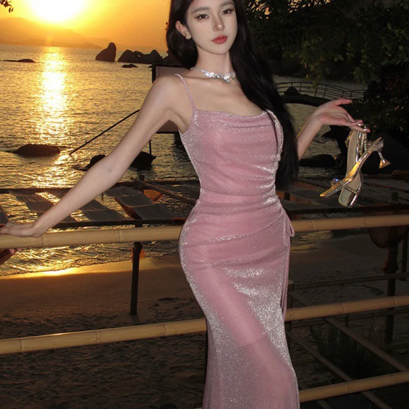 2024-French-Sexy-Swinging-Collar-Halter-Long-Dress-Women-Temperament ...