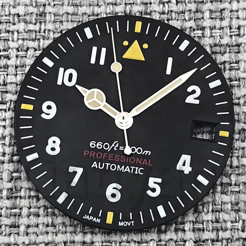 Pilot Style Black Watch Dial and Hand Sets with C3 Green Luminous - 29mm Watch Accessory