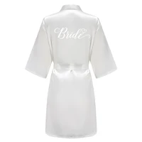 Women's Satin Robe Silk Kimono Bathrobe Pure Short Sexy Sleepwear Bridesmaid Bride Party Robes Grass Green - Image 2