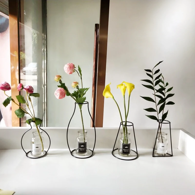

Retro Iron Line Vase Flowerpot Plant Pot Nordic Decoration Home Metal Plant Holder Home Living Room Vase Decoration