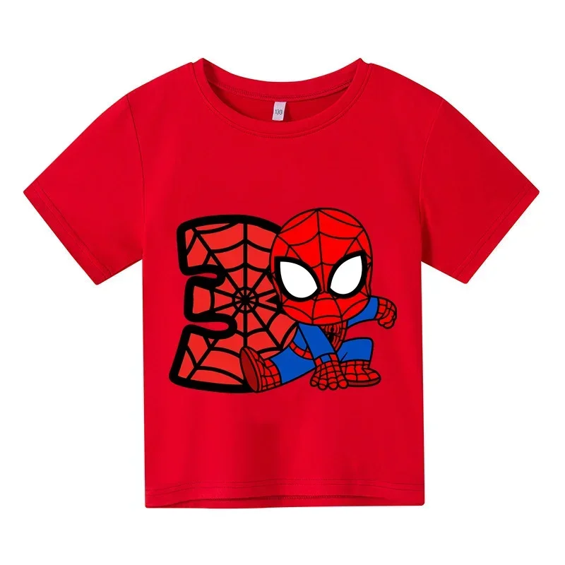 thumbnail image 1 of Nuevas camisetas de Spiderman para niños y niñas, camisetas con estampado de dibujos animados para niños de 3, 4 y 5 dígitos, camisetas de manga corta de verano para bebés, 1 of 4